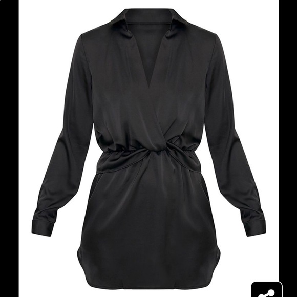 🎉2X HP🎉 Black Front Twist Silky Shirt Dress - Picture 3 of 7